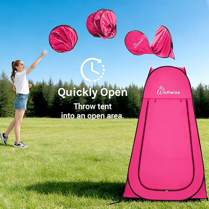 Wolfwise Pop Up Shower Tent for Camping Portable Instant Changing Tent with Ventilation Window &amp Carry Bag Privacy Bathroom Toilet for Beach &amp Outdoor Width 47  Height 75  Rose Red
