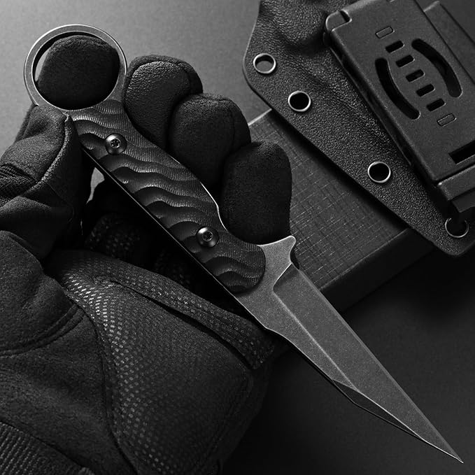 Gtkii GTK341 Fixed Blade Knife K110 Steel Blade G10 Handle Full Tang EDC Tool Knifes for Outdoor Camping Adventure(Black)