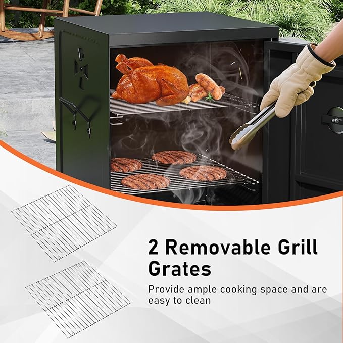 Happygrill Charcoal Grills 40 Vertical BBQ Smoker Grill with Built-in Thermometer Adjustable Air Dampers Removable Water Pan &amp Grill Grates for Backyard Picnics Party Outdoor Camping
