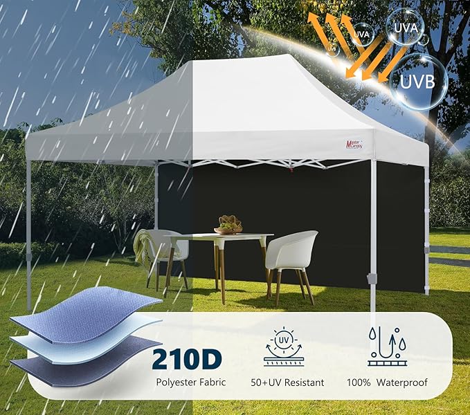 MASTERCANOPY 10x15ft Canopy SunWall Instant Canopy SideWall for Pop Up Canopy Tent Gazebos UV Protection Sidewall Only Spliceable (1 Pack Black)