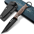 Tanto Fixed Blade Knife - Full Tang Survival Knife for Bushcraft - Camping Knives with Sheath - Black Knives Forged from a Single Piece of D2 Steel - Ideal Gift for Men - Brown
