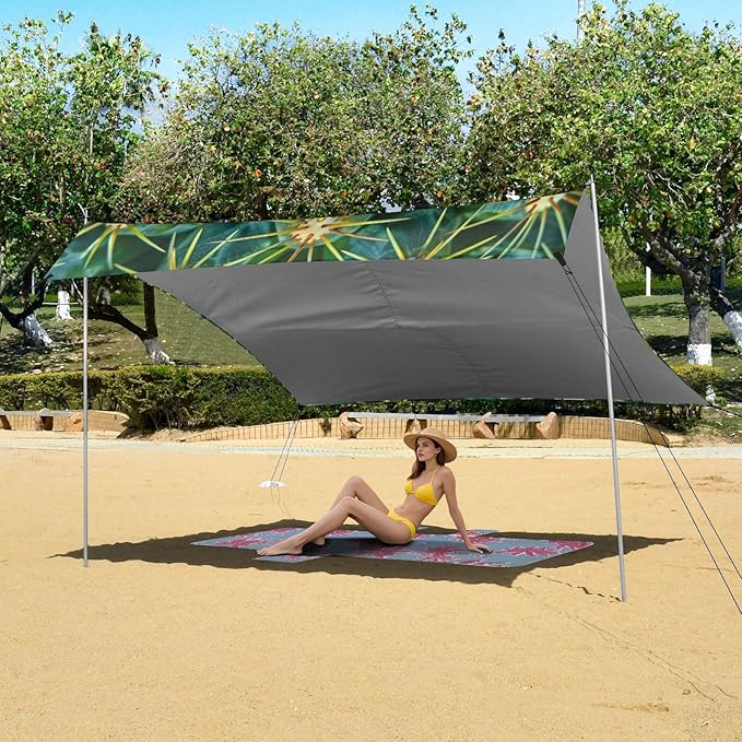 ALAZA Green Succulent Close Up Beach Tent Sun Shelter Portable Canopy Sunshade for Outdoor Camping Picnics Backyard Fun 10x9 ft