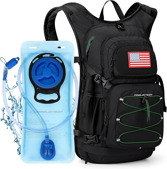 Maelstrom Hydration Hiking Backpack with 2L/3L Water Bladder High Flow Bite Valve Water Backpack Men Women Lightweight Insulation for Hiking Cycling Running Climbing Camping