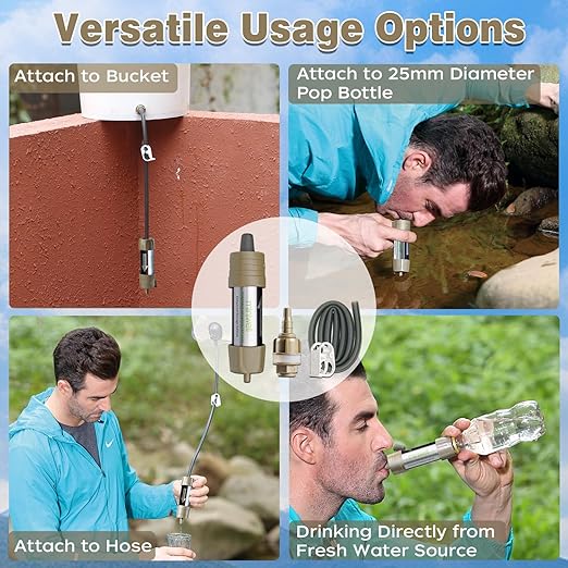 Miniwell L630 Portable Water Filter with Upgraded Vacuum Packaging - 25 Year Storage Long Lasting and Versatile Usage Options 2 Pack Filter and 1L Bottles