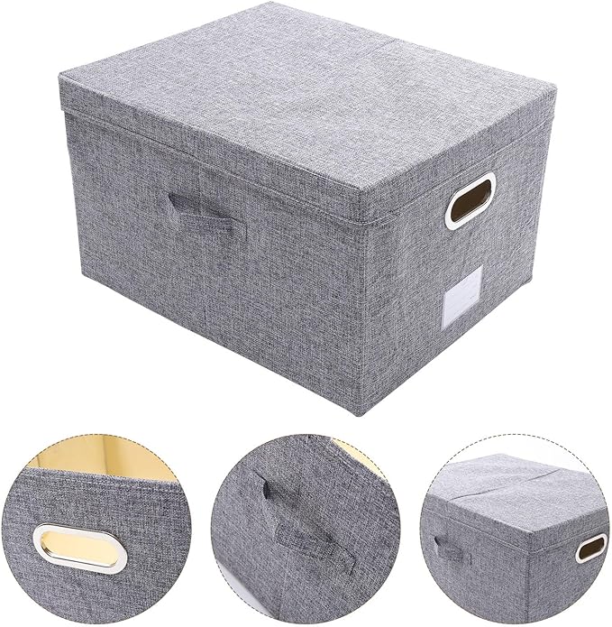 KALLORY Fabric Storage Box with Metal Buckle Large 40x50x30cm Linen Blend Foldable Storage Bin for Household Organization