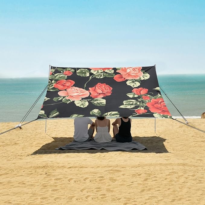 ALAZA Vintage Spring Red Rose Beach Tent Sun Shelter Portable Canopy Sunshade for Outdoor Camping Picnics Backyard Fun 10x9 ft