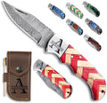 Custom Pocket Knife gifts for Men Personalized Damascus Folding Knife Engraved Gifts for Him Dad Boyfriend Husband Anniversary Groomsmen Gifts. Custom Knife for Camping Hunting Everyday Carry (