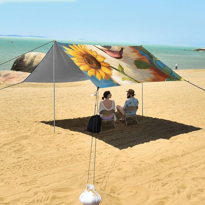 ALAZA Cute Corgi Sunflower Beach Tent Sun Shelter Portable Canopy Sunshade for Outdoor Camping Picnics Backyard Fun 10x9 ft