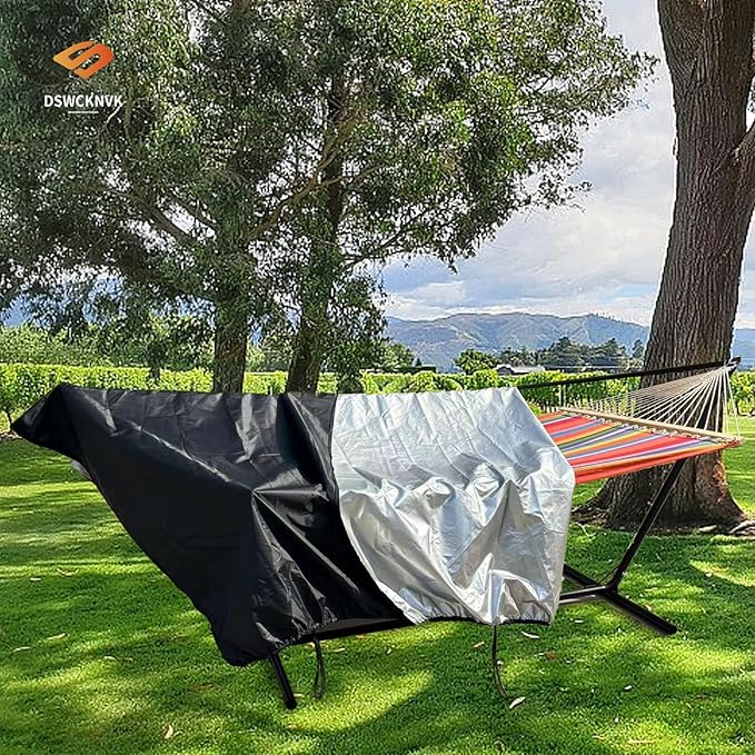 Hammock Cover Waterproof420D Heavy Duty Oxford Cover with Elastic Ropes and Fastening Tapefor 10-15FT Hammock Stand (59 * 177 * 39inBlack)