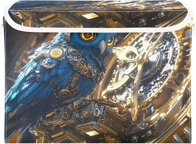 Storage Cube with Lid Machine Owl Print 16.5×12.6×11.8 IN Collapsible Large Capacity Foldable Storage Basket Bin Organizer