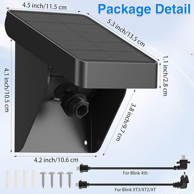 Solar Panel for Blink Outdoor 4 (4th Gen)/XT3/XT2/XT Cameras - IP67 Weatherproof with 3300mAh Extended Battery Adjustable Angle Mount for Optimal SunWireless Security Power (Black 1 Pack)