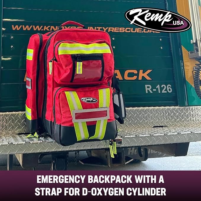 Kemp USA Ultimate EMS Backpack EMT Emergency Medical Bag with Oxygen Cylinder Strap Heavy Duty Multi Pocket Search and Rescue Medic Pack Professional 8 Lbs Field Ready Design