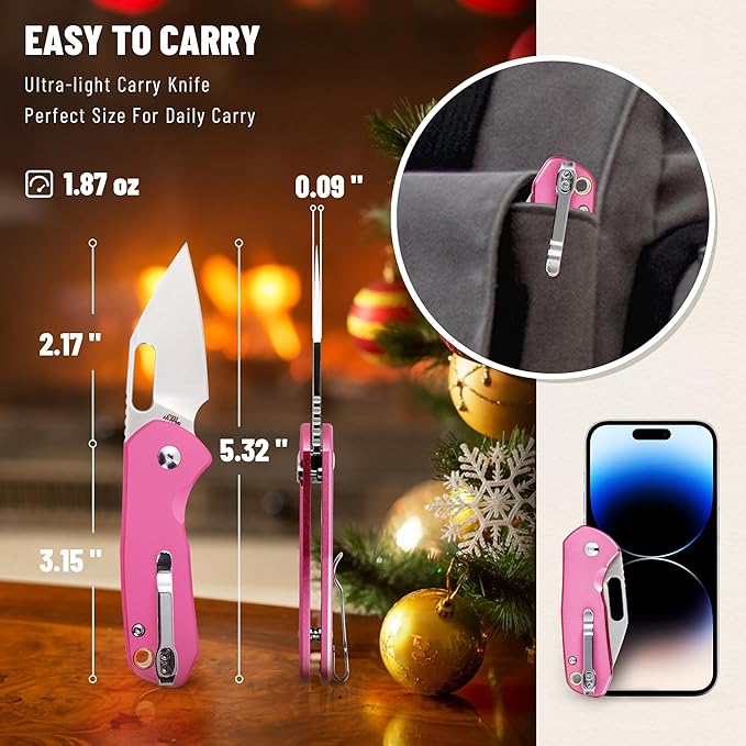CJRB CUTLERY Mini Pyrite(J1933) Folding Pocket Knife2.17 AR-RPM9 Steel Blade and Pink Handle Small EDC Knife with Pocket Clip for Work Outdoor Hiking Camping