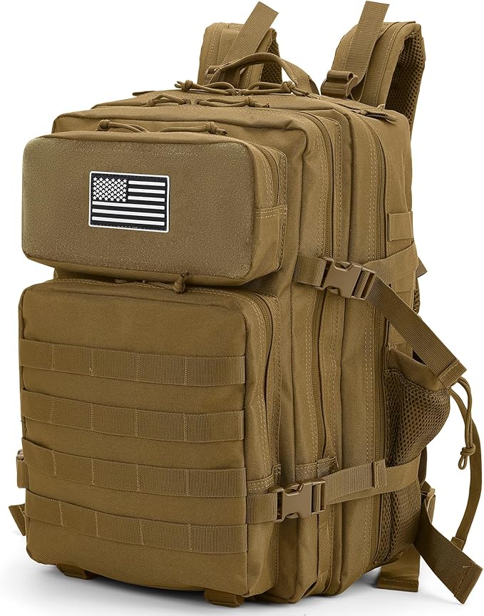 45L Military Tactical Backpack For Men and Women Molle Daypack 3 Day Bug Out Bag Hiking Gym Backpack Rucksack With Bottle Holder Khaki