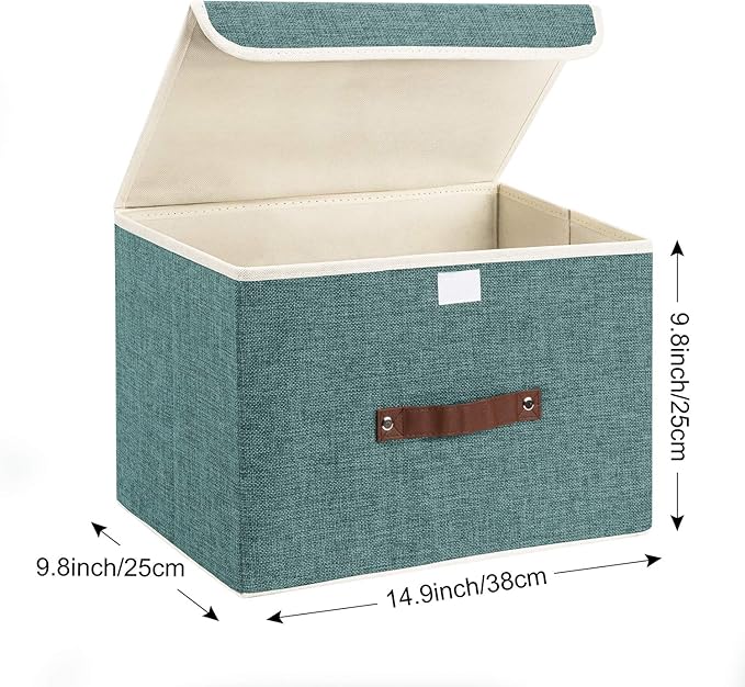 TYEERS Foldable Storage Boxes with Lids 5 Pack Fabric Storage Bins with Lids Closet Organizers for Clothes Storage Room Organization Office Storage Toys - Aqua Deep