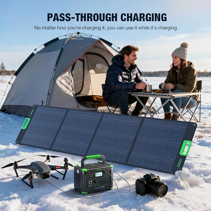 Portable Power Station 1000W (Peak 2000W) 999Wh Solar Generator with 110V Pure Sine Wave AC Outlet 60W USB-C PD 10 Ports for Camping RV Van Home Backup Emergency Off-Grid Living