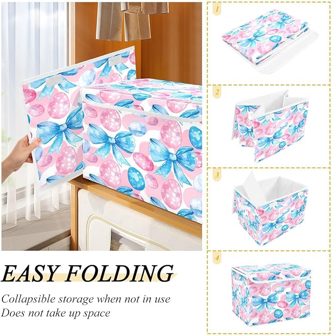 Bows and Eggs Fabric Storage Bins with Lids and HandleFoldable Storage Bins with LidsCloset Organizers for Clothes Storage Room Organization Office Storage Chest Organizer