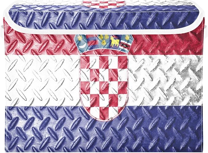 Croatia Flag Blue Red Storage Bins with Lids Foldable Closet Organizer Storage Bins with Handles for Dorm Room Home