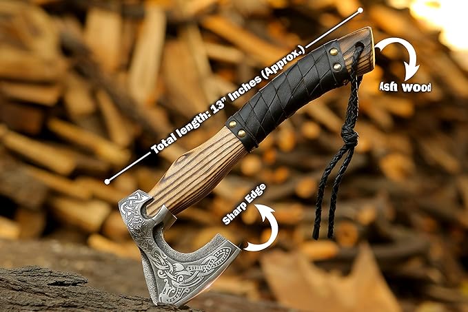 QEPAA CRAFTS® 13” Inch Hand-Forged Viking Axe-Rosewood Handle Hatchets and Axes Wood Splitting Axe Camping AxeViking Gift for Men (Medieval)
