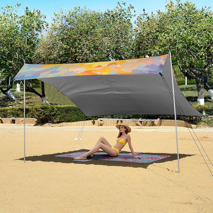 ALAZA Blooming Field of A Sunflowers Beach Tent Sun Shelter Portable Canopy Sunshade for Outdoor Camping Picnics Backyard Fun 10x9 ft