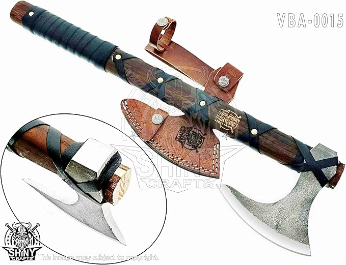 SHINY CRAFTS® Handcrafted Viking Axe – Engraved Nordic Blade with Wooden Handle Unique Gift for Men Collectors Cosplay and Medieval Decor (Brown-SCA-15)