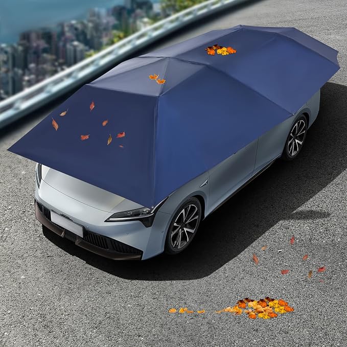 Semi-Automatic Car Tent 13.78x7.2ft Portable Car Sun Shelter with Hydraulic System for Sedan Foldable Car Awning with Carrying Bag for Vehicles Roof Protection (Navy Blue 4.5m)