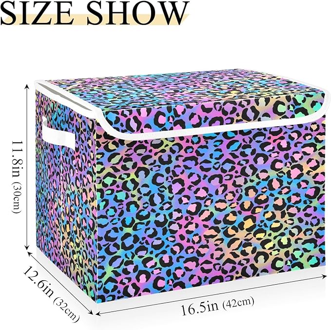 Holographic Leopard Print on Gradient Storage Boxes with Lids Stackable Closet Organizers Containers for Clothes for
