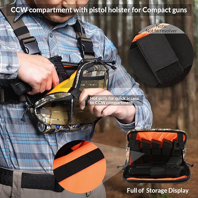 Tactical Chest Pack EDC Chest Bag 2L Utility Molle Chest Rig Pouch with CCW Compartment Adjustable Strap Outdoor