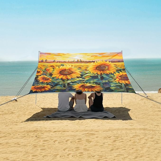 ALAZA Blooming Field of A Sunflowers Beach Tent Sun Shelter Portable Canopy Sunshade for Outdoor Camping Picnics Backyard Fun 10x9 ft