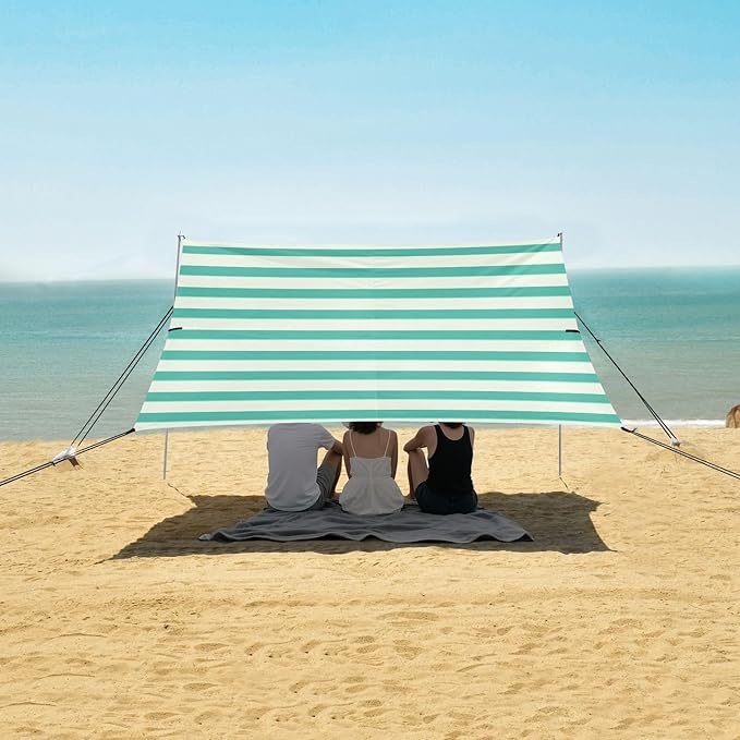 ALAZA Mint Green Stripes Beach Tent Sun Shelter Portable Canopy Sunshade for Outdoor Camping Picnics Backyard Fun 10x9 ft