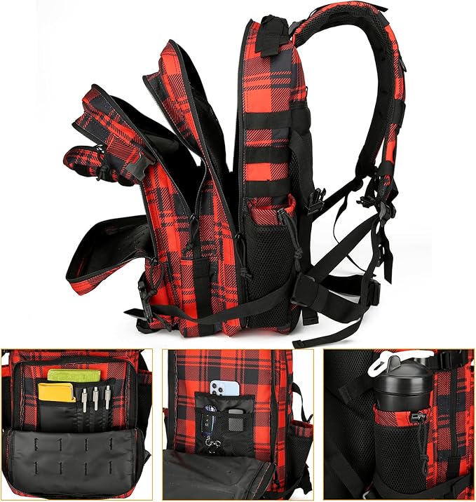 Lovelinks21 25L Tactical Backpack for Men and Women Military Backpack Small Assault Pack Molle Backpack Bug Out Bag Travel Rucksack Daypack (Red Plaid)