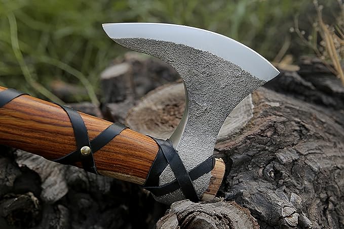 SHINY CRAFTS® Norse Viking Axe with Leather Sheath – Hand-Forged Bearded Hatchet Tomahawk Axe for Camping Survival Woodcutting Unique Gift for Him Husband Dad Groomsmen (SCAH-15)
