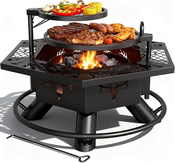 BALI OUTDOORS Fire Pit with BBQ Outdoor Fire Pit for Wood Burning Patio Firepits for Outside with Grill