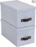 Bigso Box of Sweden Silvia Organizational Storage Box with Leather Handle for Shelves and Stacks Easily | Durable and Decorative Storage Boxes with Lids | 11.8 x 6.5 x 11.6 | 2 Pack | Ash
