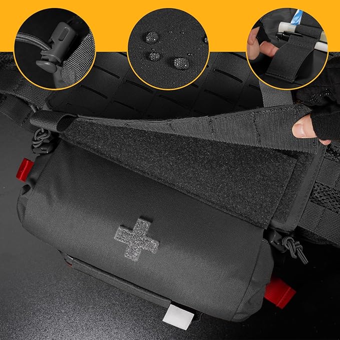 PETAC GEAR Tactical First Aid Drop Dump Pouch Micro Medical Trauma Roll Up Drop Pouch EMT IFAK Sub Abdominal Carrying Bag with Hook-N-Loop(BK)