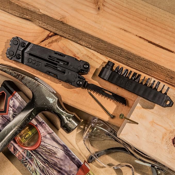 SOG PowerAccess Deluxe All-Around Heavy Duty Stainless Steel Multi-Tool w/Nylon Sheath Two Knife Blades Can &amp Bottle Opener Black