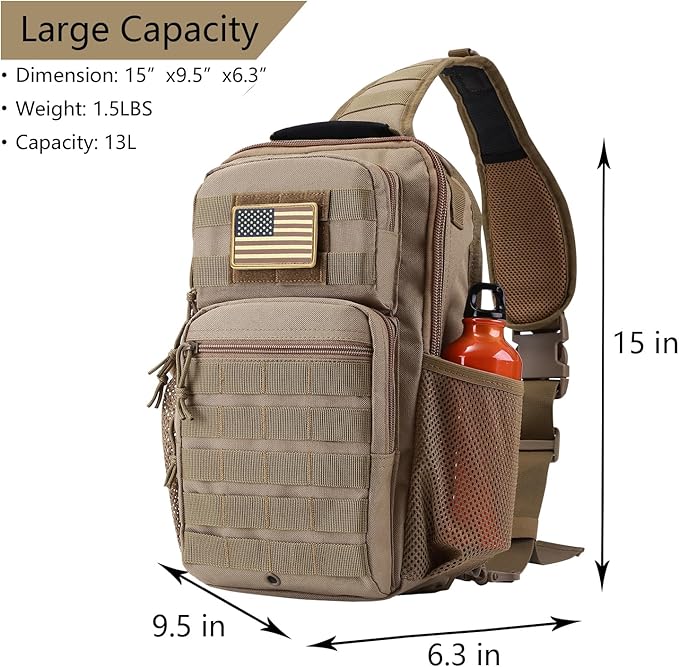 Tactical Shoulder Sling Bag Small Chest Pack 13L Backpack for Men Outdoor Sports Coyote