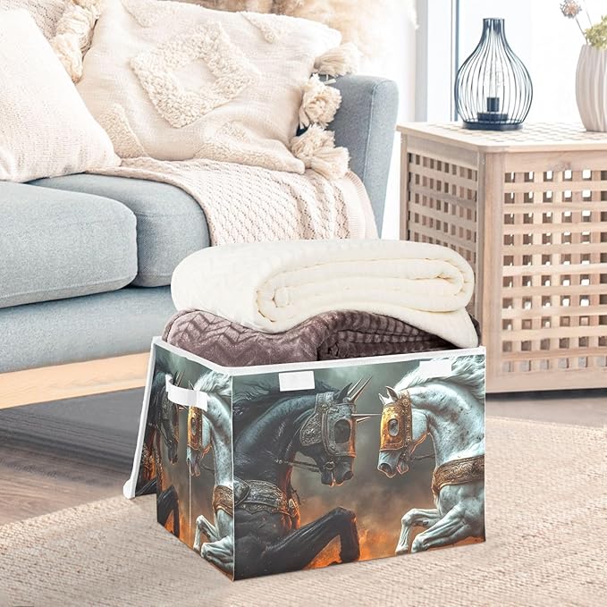 Storage Cube with Lid Horses Print 16.5×12.6×11.8 IN 1 Pack Collapsible Large Capacity Foldable Storage Basket Bin Organizer