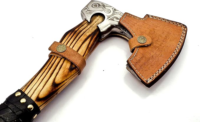 NOORAKI 17 Camping Axe Hatchet Tomahawk | Handmade Damascus Carbon Steel Hunting Viking Axe Chopping Axe Throwing Axe Gardening &amp Bushcraft Axe for Outdoor Wood | Viking Gifts for Men with She