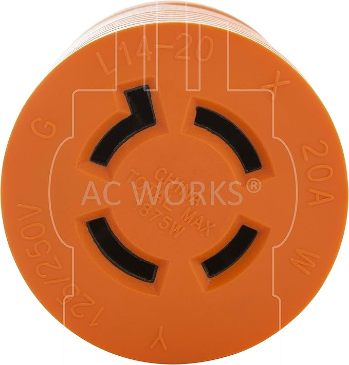 AC WORKS [AD515L1420] 15Amp Household Plug NEMA 5-15P to Generator 4 Prong 20Amp L14-20R (Two hots bridged)
