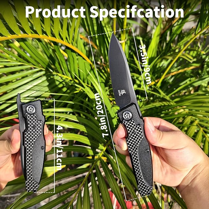 KATSU Japanese Folding Pocket Knife For Men Women Sakura Blade Nemoto Design 3.5 AUS-8 Steel Blade EDC Knife with Pocket Clip for Indoor &amp Outdoor Camping Fishing Hiking (Black)