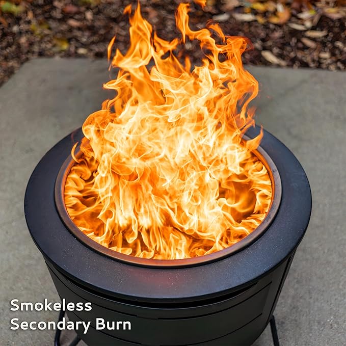 TIKI 27.5-Inch Smokeless Reunion Fire Pit Large Outdoor Fire Pit for Gatherings Wood Burning with Removable Ash Pan &amp Weather-Resistant Cover Modern Black Design – Perfect for Patio &amp Backy