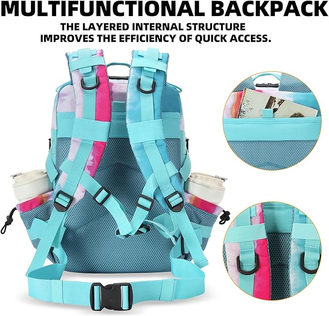 Lovelinks21 25L Tactical Military Backpack Small Travel Backpack for Men and Women Assault Pack Bug Out Bag Molle Daypack Gym Backpack with Bottle Holder (Rainbow Tie Dye)