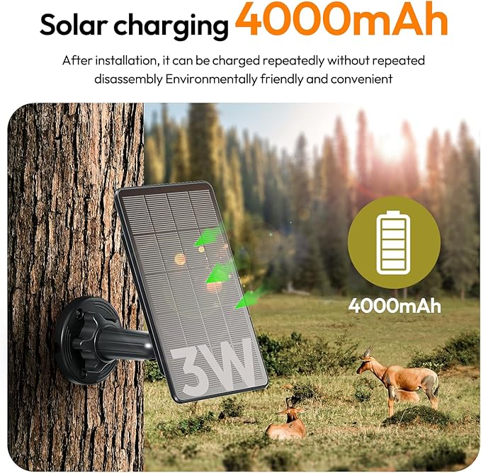 Trail Camera Solar Panel 12V/6V Solar Panel with 4000mAh 3W Solar Battery Kit Compatible with Hunting Game Camera IP66 Waterproof Hunting Accessory Trail Cam