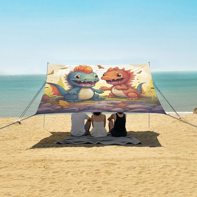 ALAZA Two Cute Dinosaurs Having Fun Beach Tent Sun Shelter Portable Canopy Sunshade for Outdoor Camping Picnics Backyard Fun 10x9 ft