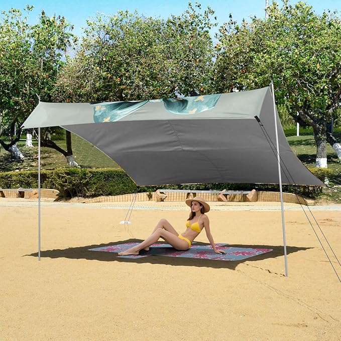 ALAZA Cute Baby Highland Cow Sunflower Bow Beach Tent Sun Shelter Portable Canopy Sunshade for Outdoor Camping Picnics Backyard Fun 10x9 ft