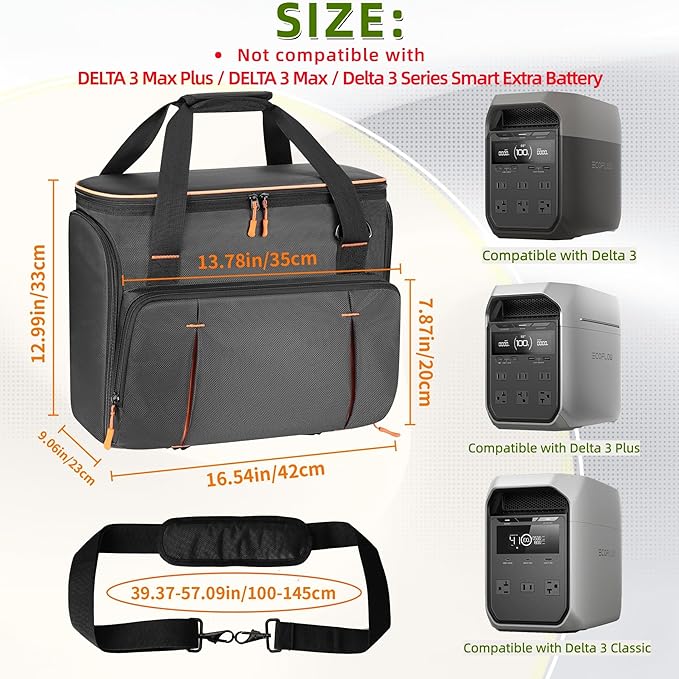Carrying Case for EcoFlow Delta 3 &amp Delta 3 Plus &amp 3 Classic Quick-Access Side Opening Bag with Adjustable Shoulder StrapSoft Durable Generator Protective Cover for Outdoor Travel &amp Camp