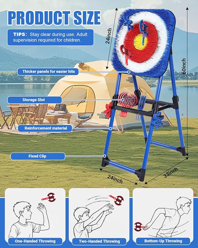 Axe Throwing Bristle Target with 16 Throwing Axes Set Foldable Axe Throwing Game for Backyard Outdoor Games Yard Game Carnival Games