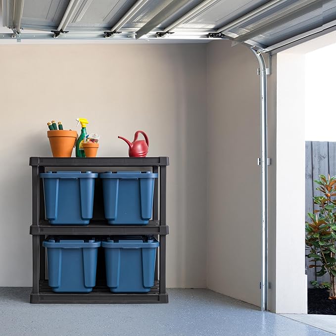IRIS USA 4-Pack 12 Gallon Storage Bins with Lids |Made in USA| Heavy Duty Eco-Friendly Plastic Tote Containers for Truckbed Tool Box Organization Large - Navy