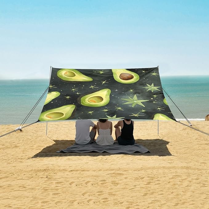 ALAZA Avocado Starrry Sky Beach Tent Sun Shelter Portable Canopy Sunshade for Outdoor Camping Picnics Backyard Fun 10x9 ft